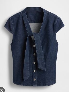 NWT Gap Denim Tie Neck Top